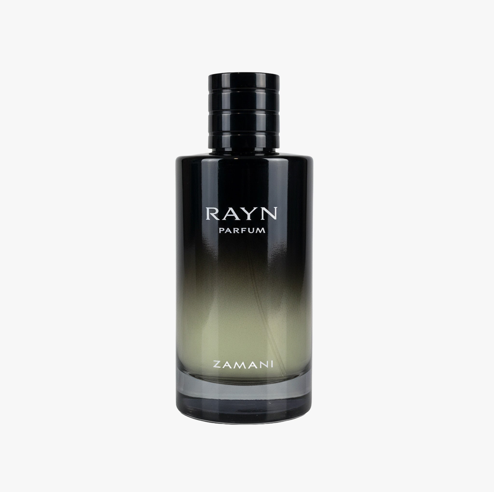 perfume bottle labeled 'RAYN Parfum' on a white background
